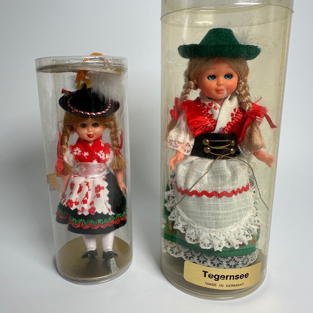 Tegernsee German Souvenir Dolls Vintage Lot 2 Multicolor Bavarian Dirndl Tracht